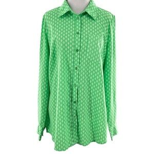 Merona womens top size L green button down retro